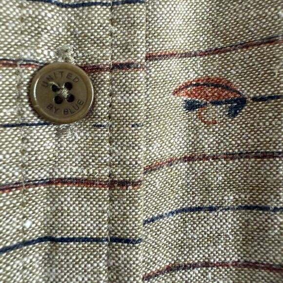 UNITED BY BLUE | Cotton Hemp Button Down Shirt with Fishing Lure Pattern | XL - Picture 3 of 8